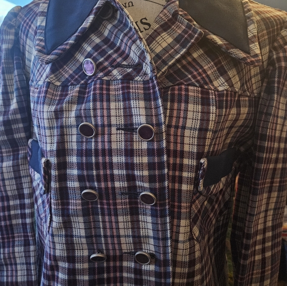 Vintage 1960s Women's Double Breasted Plaid Coat. Plum And Blue. Small. Lovely. - Picture 3 of 7